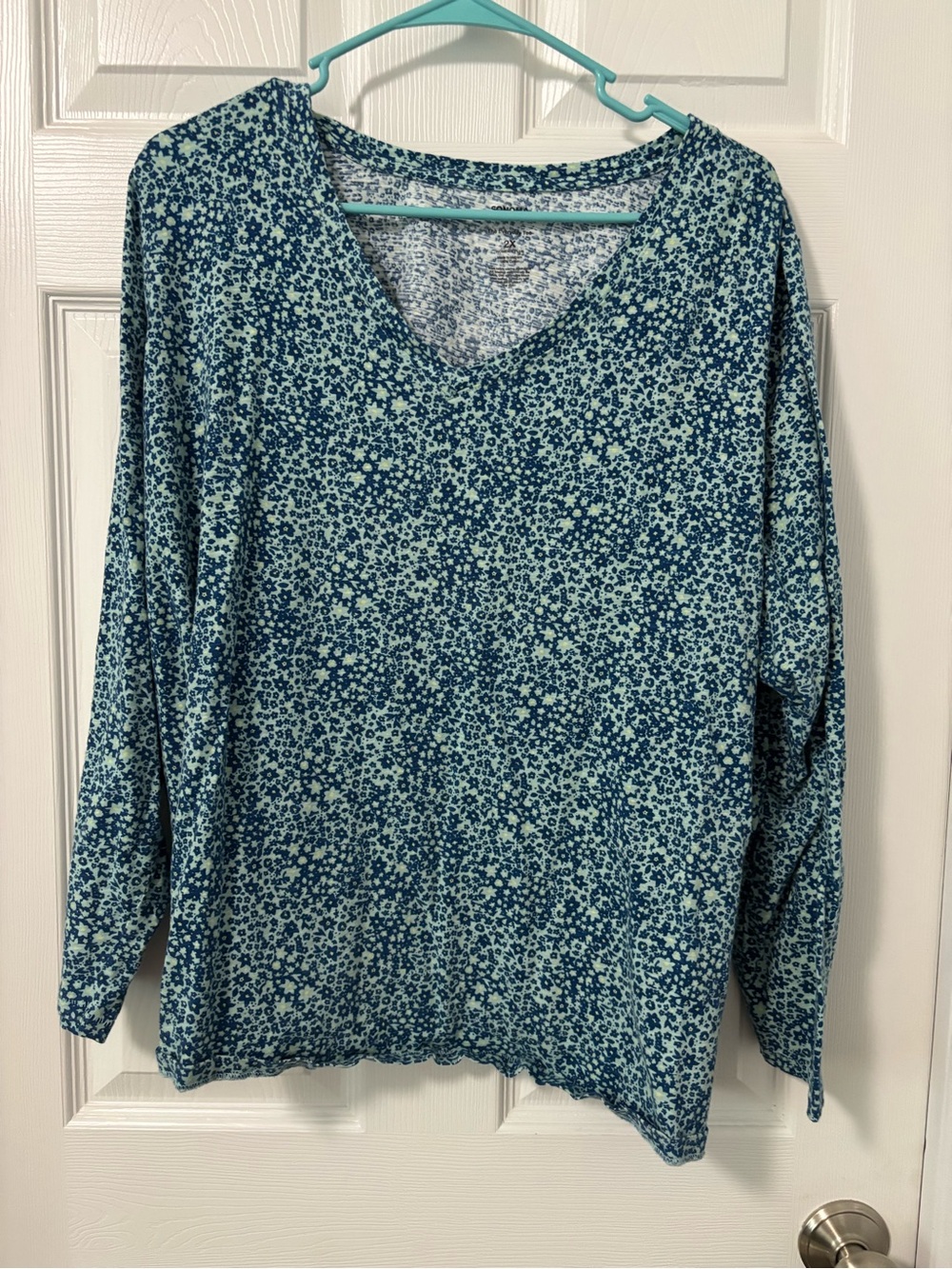 Sonoma Blue Floral V-Neck Long Sleeve Top